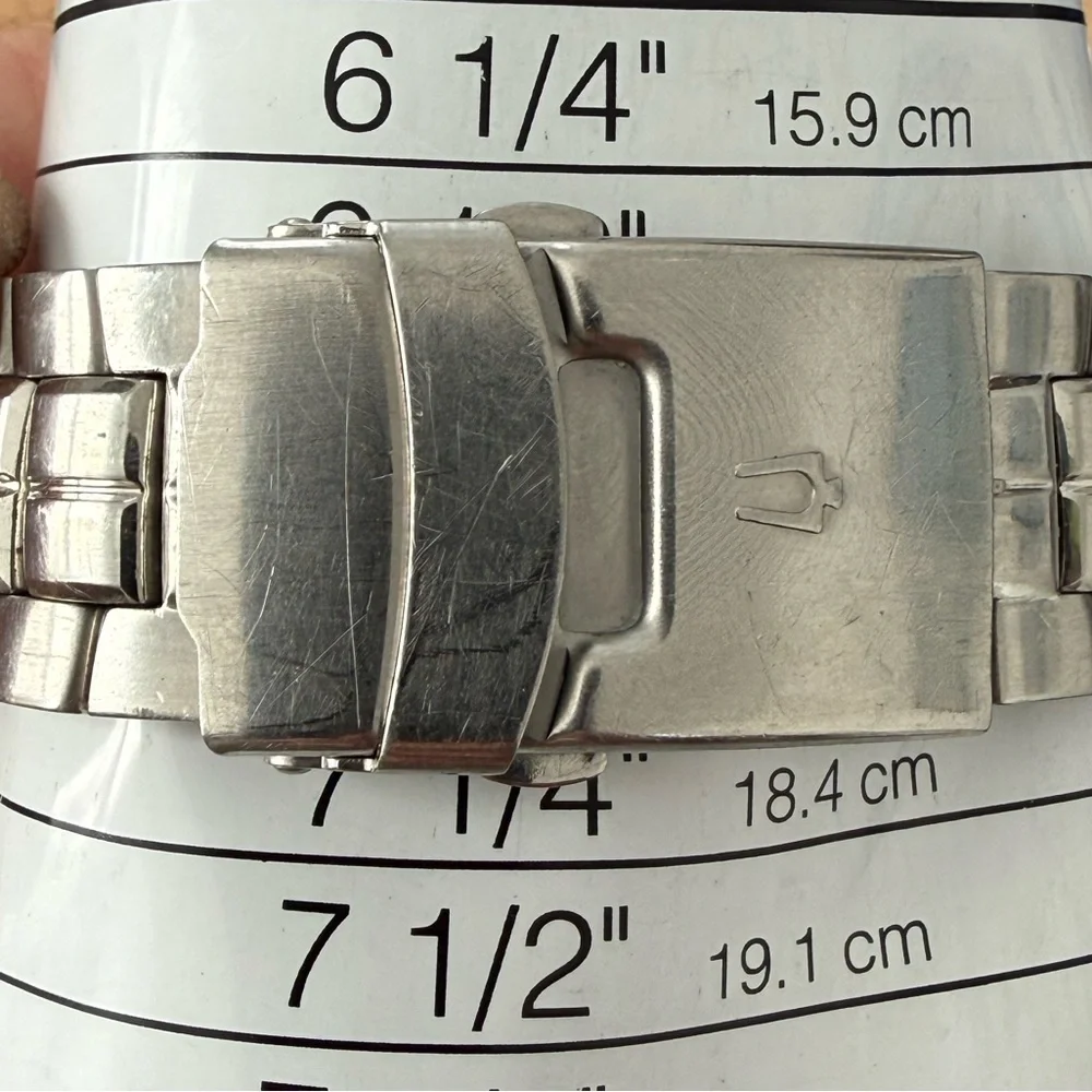 Bulova Marine Star Chronograph Watch Black Silver Dial Stainless Bracelet Date